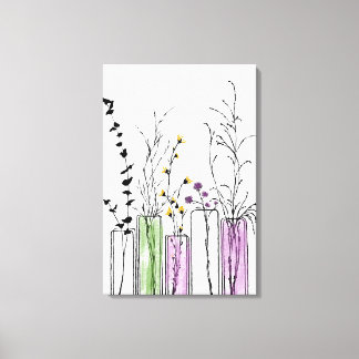 Vases florales blanc noir violet toile Imprimer