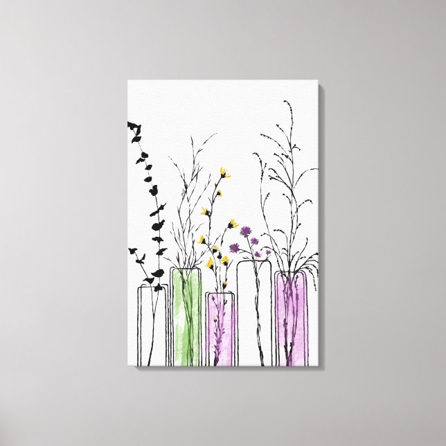 Vases florales blanc noir violet toile Imprimer (Recto)