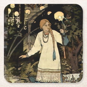 Vasilia the Beautiful by Ivan Bilibin Square Paper Coaster