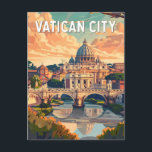 Vatican City Travel Art Vintage Postcard<br><div class="desc">Vatican City retro vector travel design. Vatican City,  a city-state surrounded by Rome,  Italy,  is the headquarters of the Roman Catholic Church. It's home to the Pope and a trove of iconic art and architecture.</div>