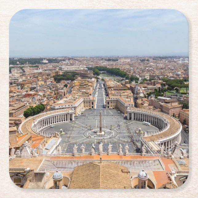 Vatican, Italy: St. Peter's Square aerial view Square Paper Coaster (Front)