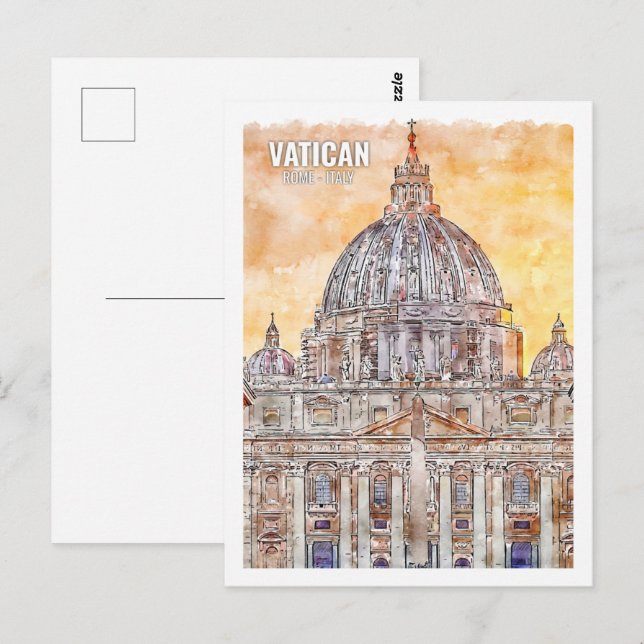 Vatican Rome Italy Famous Travel Place Watercolor Postcard (Front/Back)
