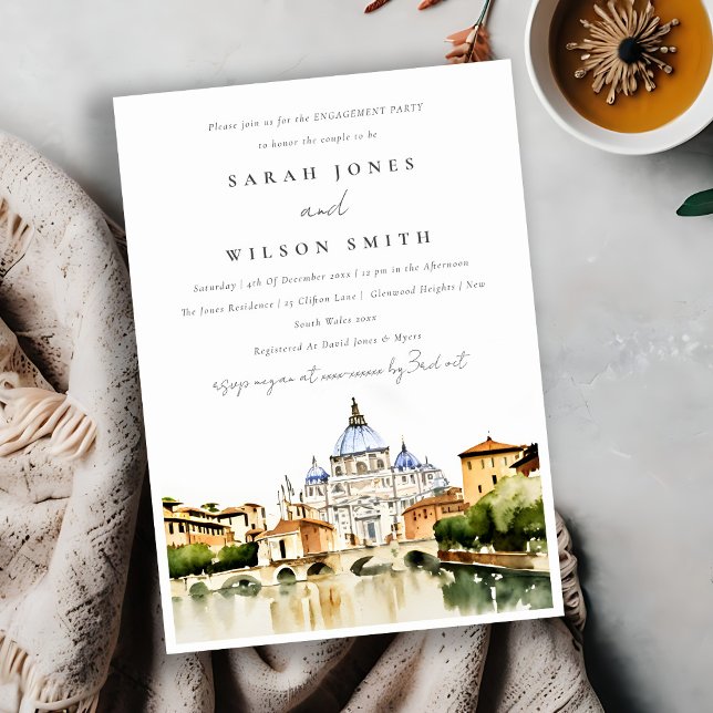 Vatican Rome Italy Watercolor Landscape Engagement Invitation (Creator Uploaded)