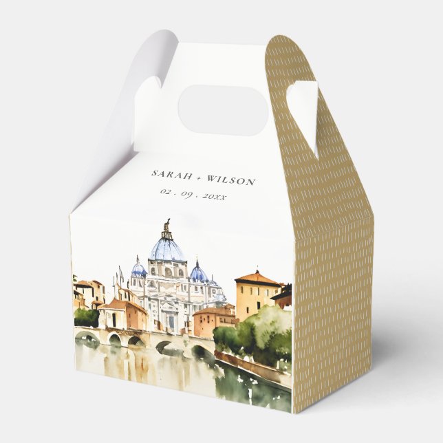 Vatican Rome Italy Watercolor Landscape Wedding Favor Box (Front Side)