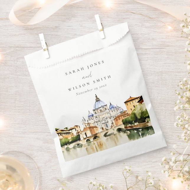 Vatican Rome Italy Watercolor Landscape Wedding Favour Bag (Clipped)