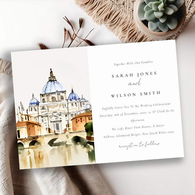 Vatican Rome Italy Watercolor Landscape Wedding Invitation (Creator Uploaded)