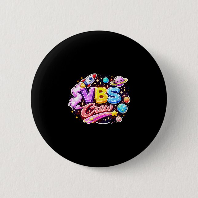 Vbs crew vacation bible school squad religious 2 inch round button (Front)