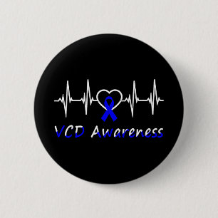 Vcd Awareness Blue Ribbon Love Heartbeat Support Q 2 Inch Round Button