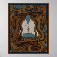 Vector art nouveau two faces kissing
