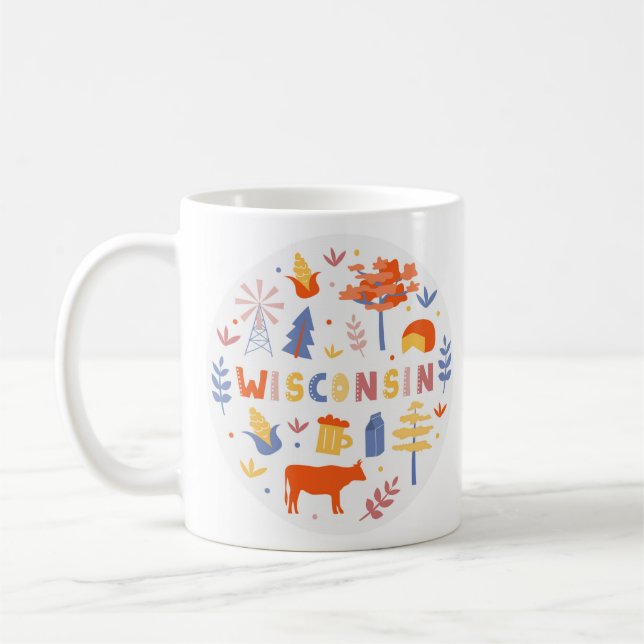 Vector Art Wisconsin Theme State Symbols Coffee Mug (Left)