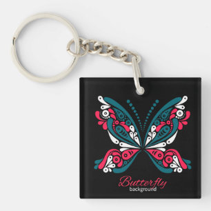 Vector background with beautiful butterfly. tattoo keychain
