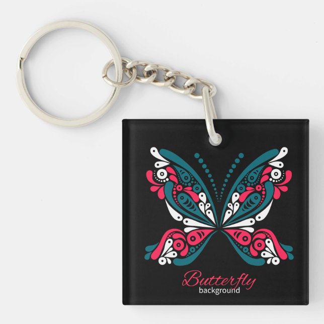 Vector background with beautiful butterfly. tattoo keychain (Front)