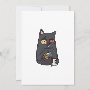 Vector black cat drinks coffee and spills past the thank you card