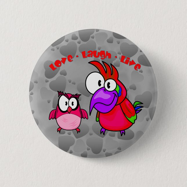 Vector Cartoon Birds with text Love Laugh Live 2 Inch Round Button (Front)