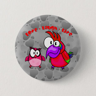 Vector Cartoon Birds with text Love Laugh Live 2 Inch Round Button