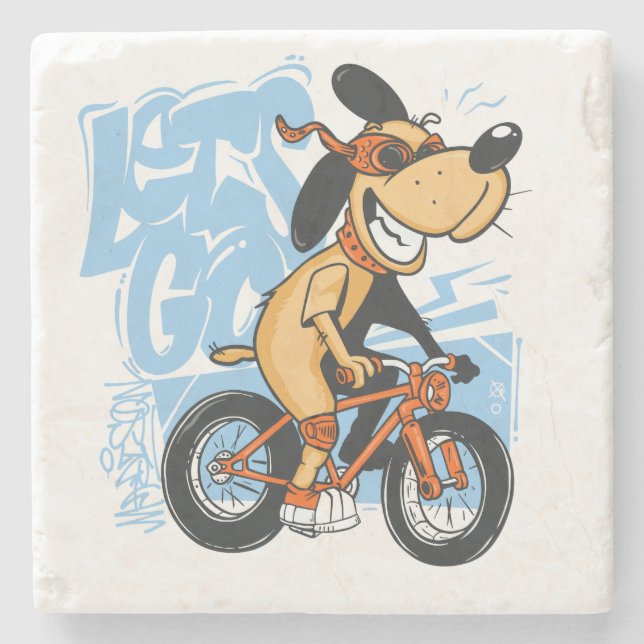 Vector cartoon dog riding a bicycle  stone coaster (Front)
