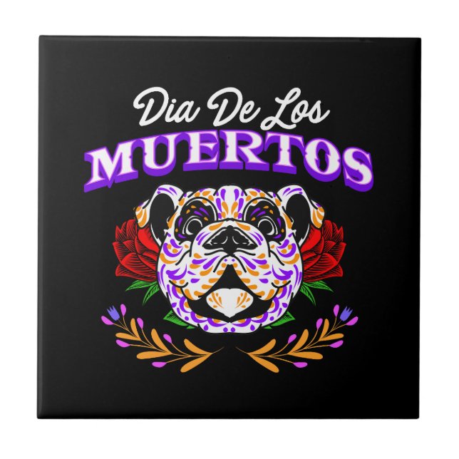 Vector decorative dog head day of the dead mexico  tile (Front)