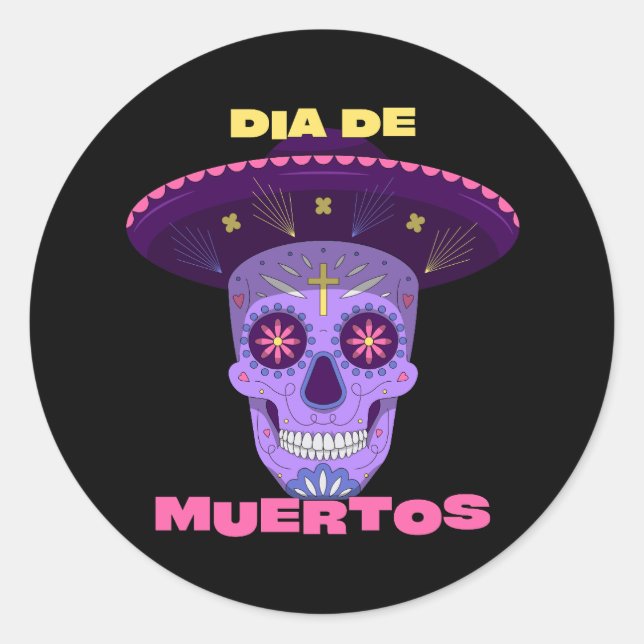 Vector dia de los muertos - day of the dead classic round sticker (Front)