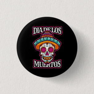 Vector dia de los muertos, day of the dead skull, 1 inch round button