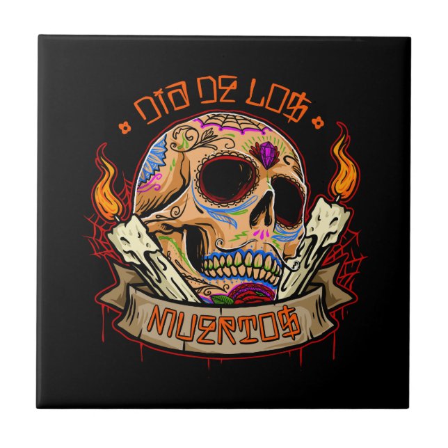 Vector dia de los muertos skull tile (Front)
