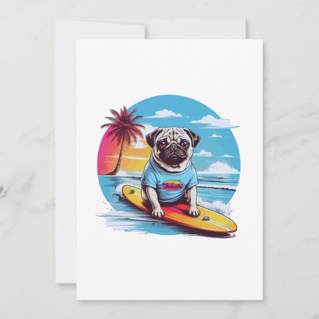 Vector dog surfing in the waves holiday card (Front)