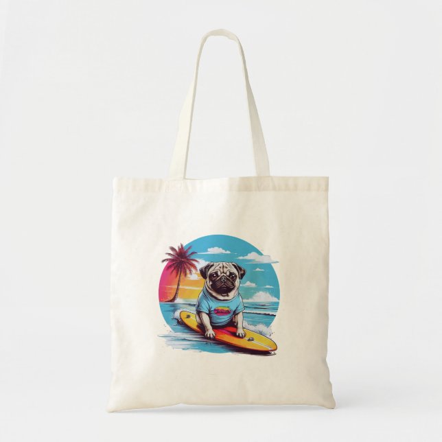 Vector dog surfing in the waves tote bag (Front)