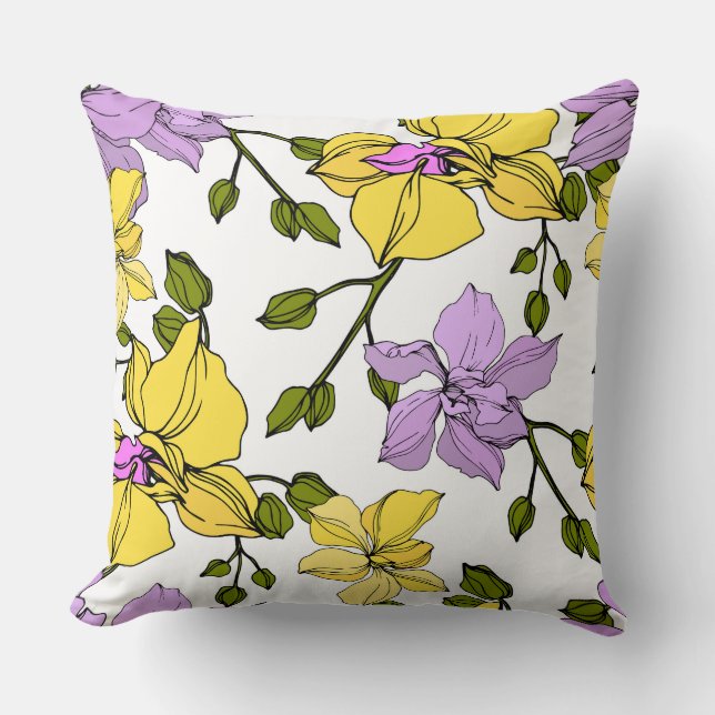 Vector drawing Violet purple and yellow botanical  Throw Pillow (Front)