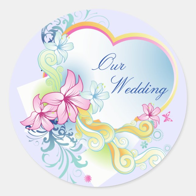 Vector Flowers And Heart Wedding Sticker-Purple Classic Round Sticker (Front)