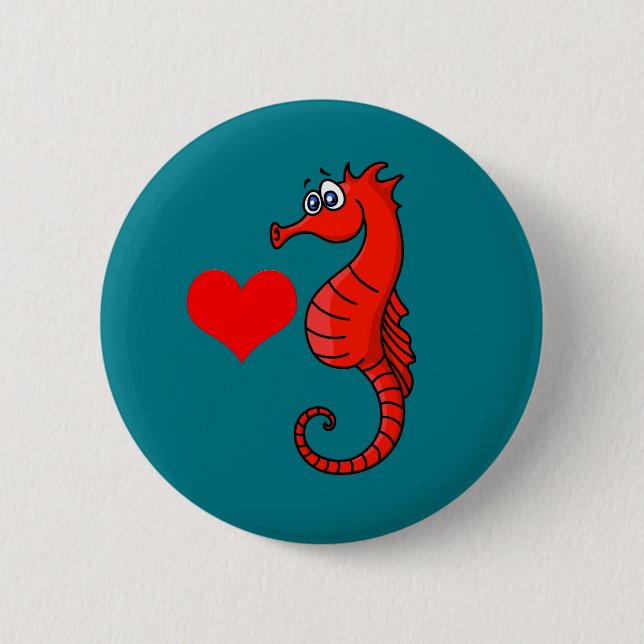 Vector  Heart and Seahorse 2 Inch Round Button (Front)