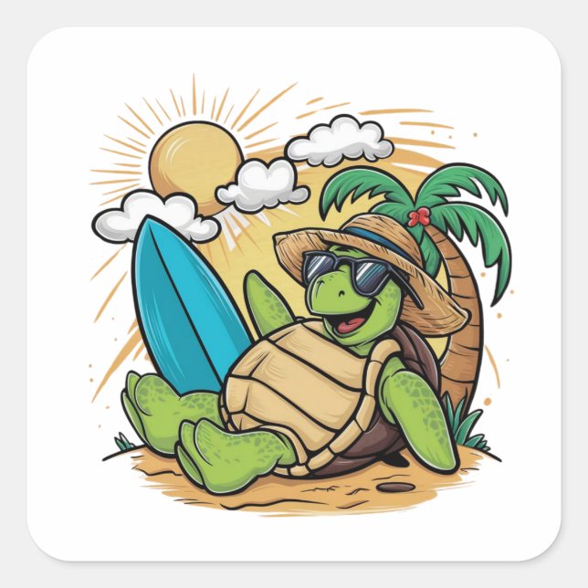 Vector illustration of a green sea turtle(1) square sticker (Front)