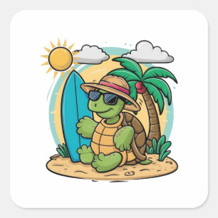 Vector illustration of a green sea turtle wearing square sticker