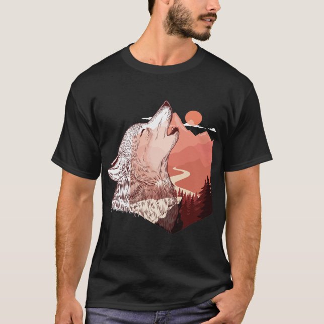 Vector illustration of a howling wolf Landscape T-Shirt (Front)