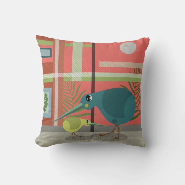 Vector Kiwi Bird Family Throw Pillow (Front)