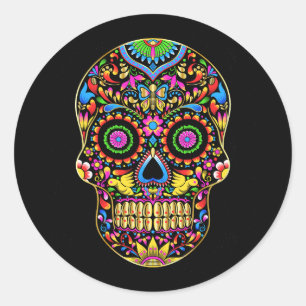 Vector mexican skull colours ornament classic round sticker
