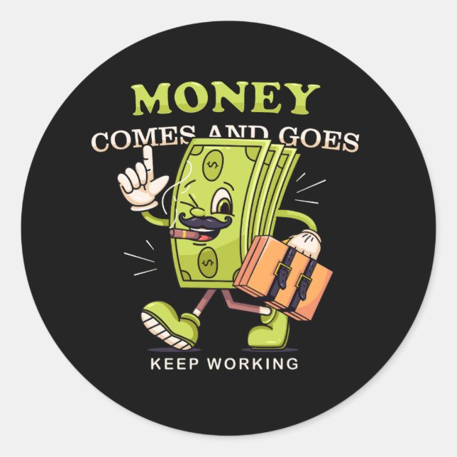 Vector money walking cartoon mascot perfect classic round sticker (Front)