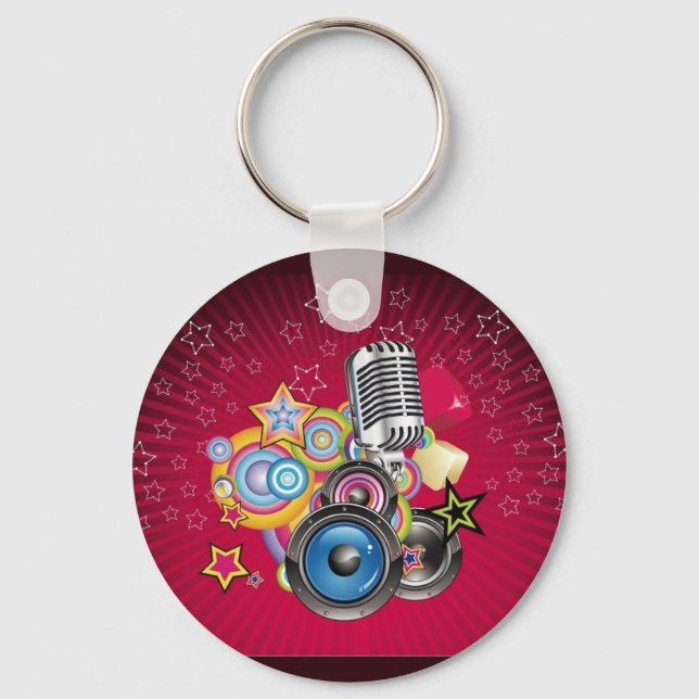 Vector-Music-Background-with-Speaker-and-Microphon Keychain (Front)