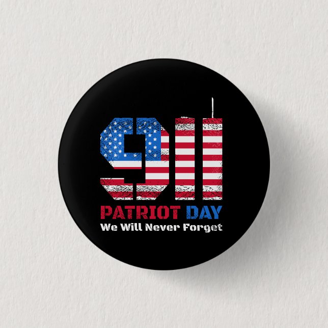 Vector patriot day design with american flag and n 1 inch round button (Front)