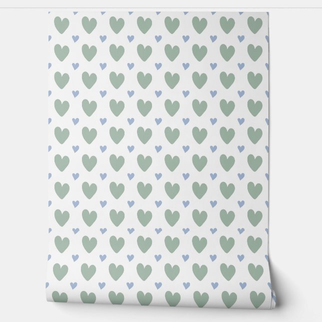vector seamless pattern hearts in blue and mint wallpaper (Unrolling)