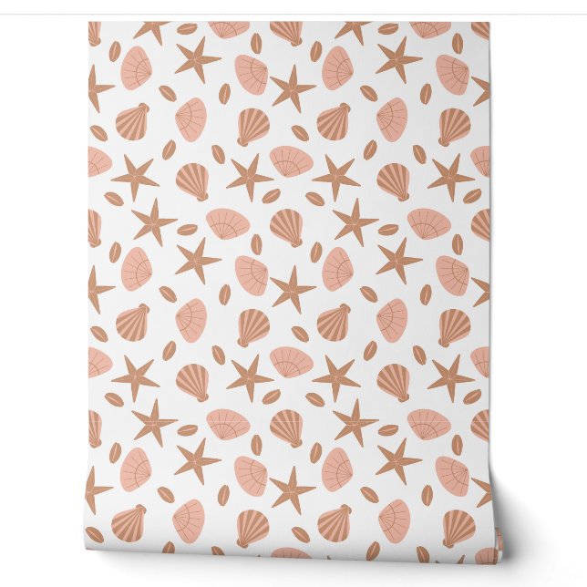 vector seamless pattern with sea shells in pastel  wallpaper (Unrolling)