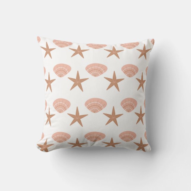 vector seamless pattern with sea stars and shells. throw pillow (Front)