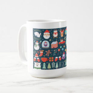vector set cute christmas elements santa penguin coffee mug