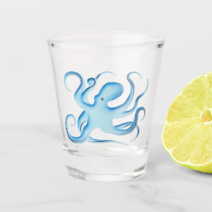 Vector Silhouette of Blue Octopus Shot Glass