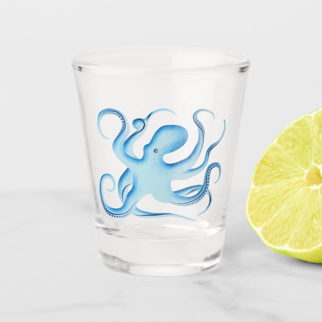 Vector Silhouette of Blue Octopus Shot Glass (Front)
