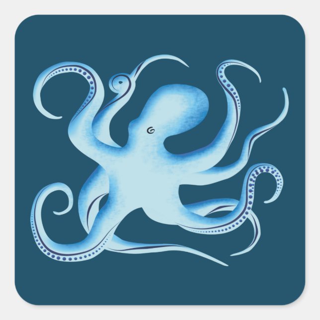 Vector Silhouette of Blue Octopus Square Sticker (Front)