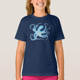 Vector Silhouette of Blue Octopus T-Shirt