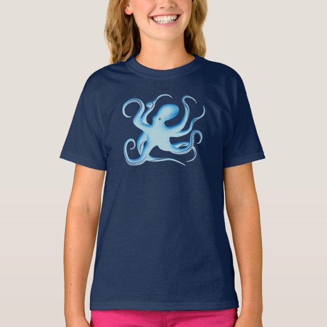 Vector Silhouette of Blue Octopus T-Shirt (Front)