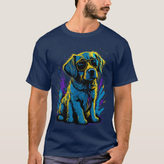 Vector T Art Cute Dog in Glasses Action Shot with  T-Shirt