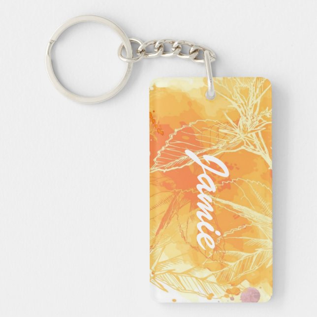 Vector Watercolor Background & Tropical Flowers Keychain (Front)