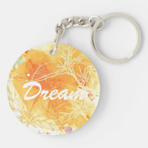 Vector Watercolor Background & Tropical Flowers Keychain