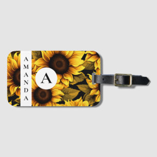 Vector Yellow Huge Sunflower Name Monogramed Luggage Tag